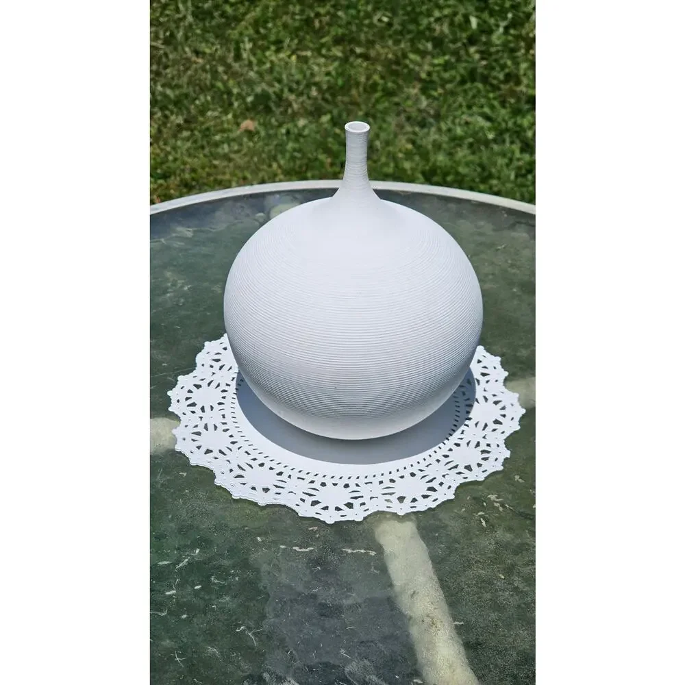 Modern Matte White Ribbed Ceramic Vase 6.5” Sculptural Japandi Minimalist Decor